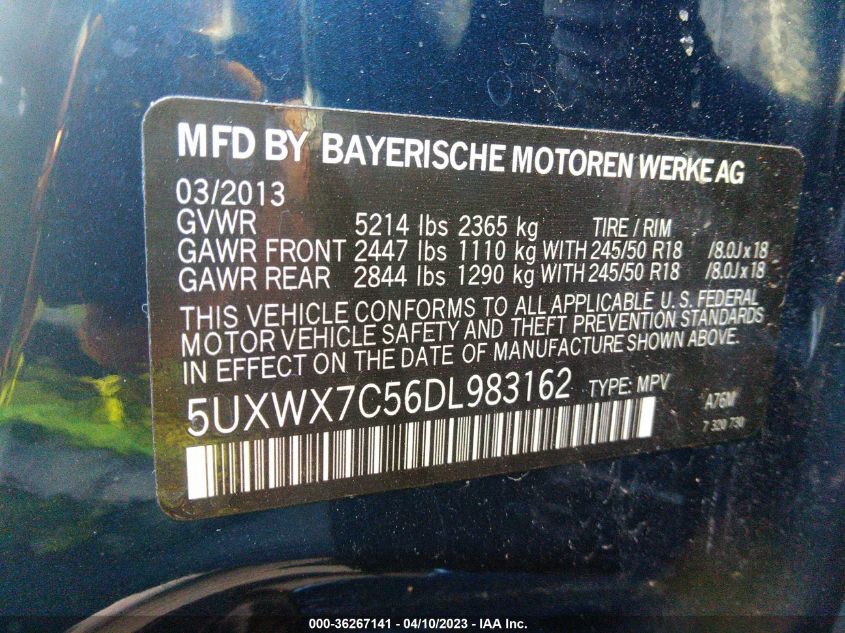 2013 BMW X3 XDRIVE35I - 5UXWX7C56DL983162