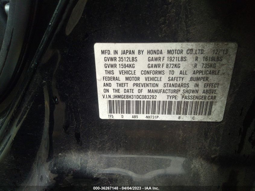 2013 HONDA FIT - JHMGE8H31DC083292