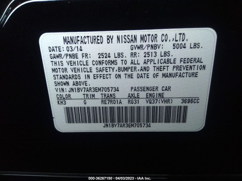 2014 INFINITI Q50 PREMIUM - JN1BV7AR3EM705734