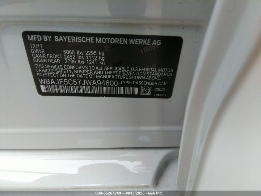 2018 BMW 5 SERIES 540I - WBAJE5C57JWA94600