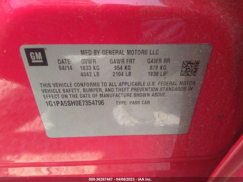 2014 CHEVROLET CRUZE LS - 1G1PA5SH0E7354796