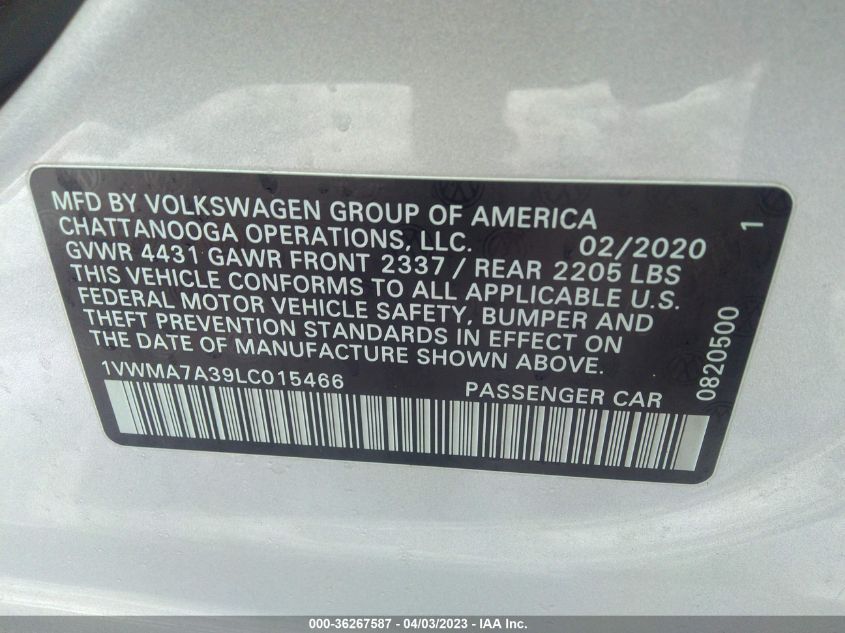 2020 VOLKSWAGEN PASSAT 2.0T R-LINE - 1VWMA7A39LC015466