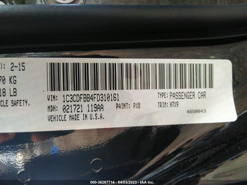 2015 DODGE DART SXT - 1C3CDFBB4FD310161