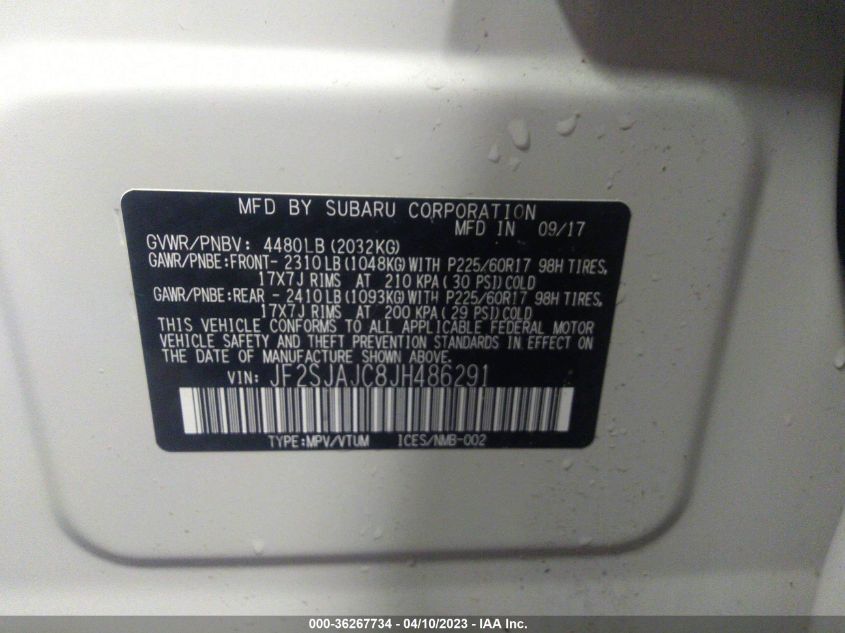 2018 SUBARU FORESTER LIMITED - JF2SJAJC8JH486291