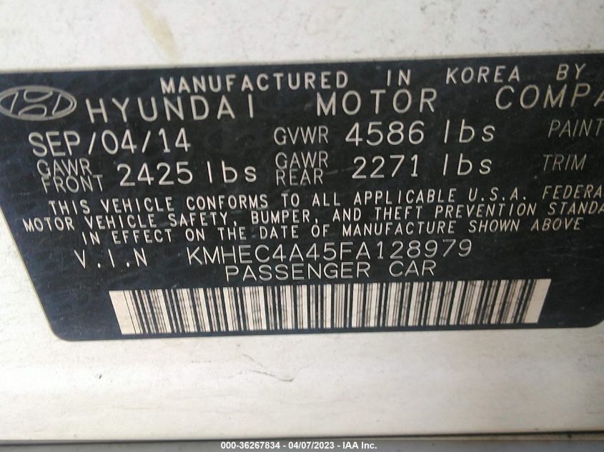 2015 HYUNDAI SONATA HYBRID LIMITED - KMHEC4A45FA128979