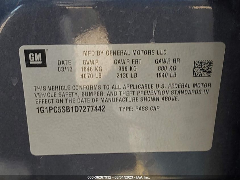 2013 CHEVROLET CRUZE 1LT - 1G1PC5SB1D7277442