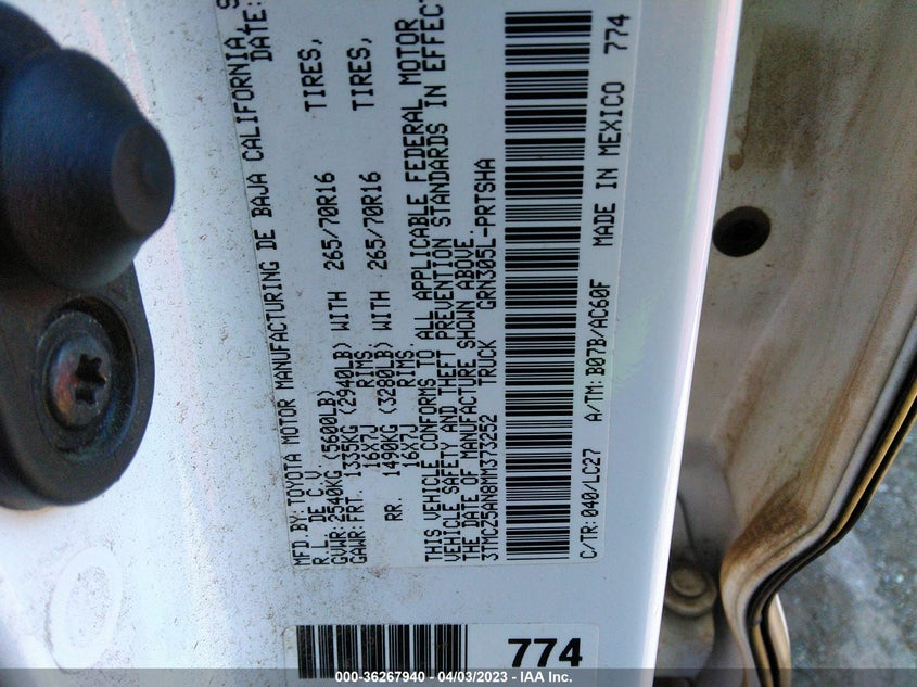 VIN 3TMCZ5AN8MM373252 2021 TOYOTA TACOMA 4WD SR/SR5/TRD SPORT