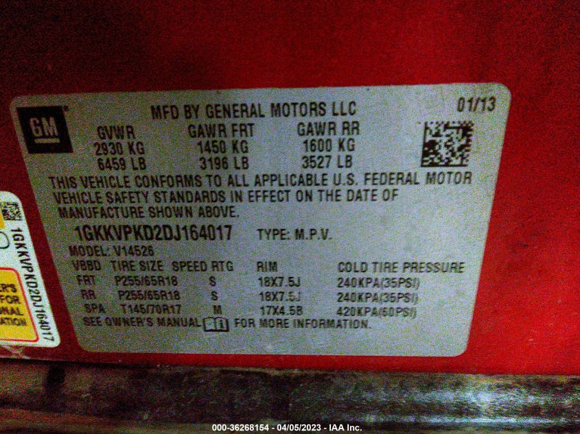 2013 GMC ACADIA SLE - 1GKKVPKD2DJ164017