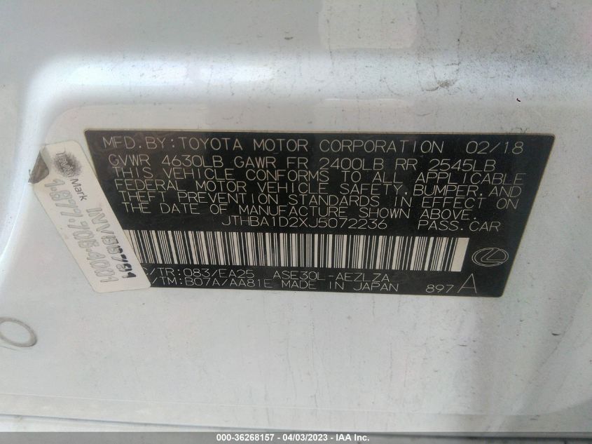 2018 LEXUS IS IS 300 - JTHBA1D2XJ5072236