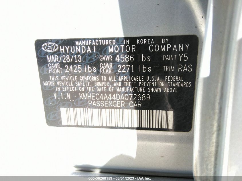 2013 HYUNDAI SONATA HYBRID LIMITED - KMHEC4A44DA072689