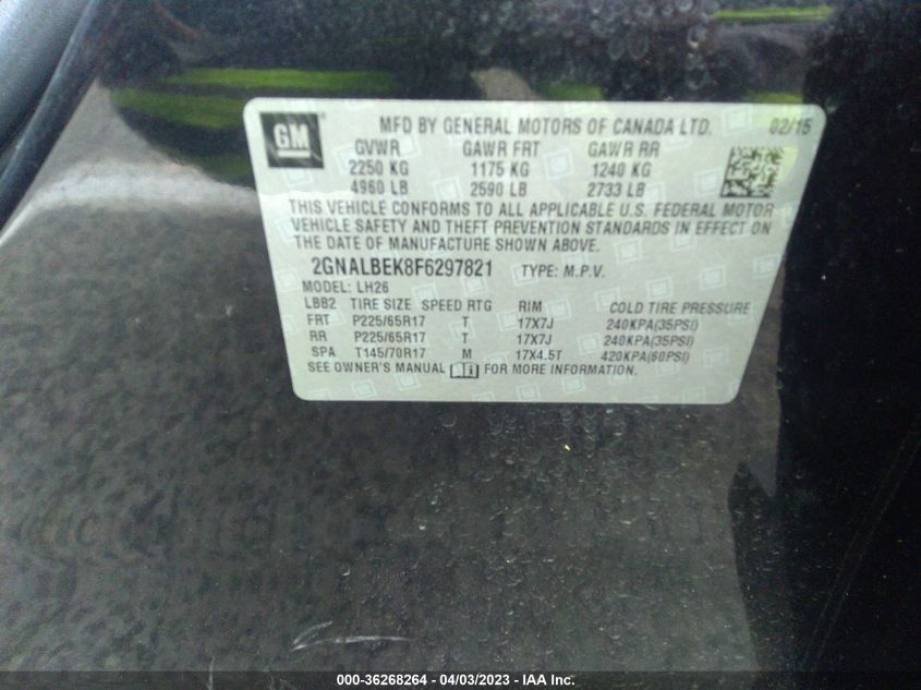 2015 CHEVROLET EQUINOX LT - 2GNALBEK8F6297821