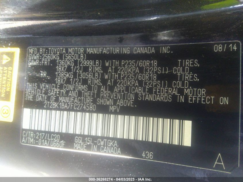 2015 LEXUS RX 350 - 2T2BK1BA7FC274580