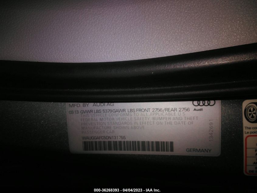 2013 AUDI A6 3.0T PREMIUM PLUS - WAUGGAFC5DN131755