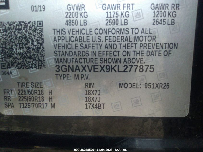 2019 CHEVROLET EQUINOX LT - 3GNAXVEX9KL277875