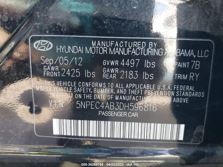 2013 HYUNDAI SONATA SE - 5NPEC4AB3DH596816