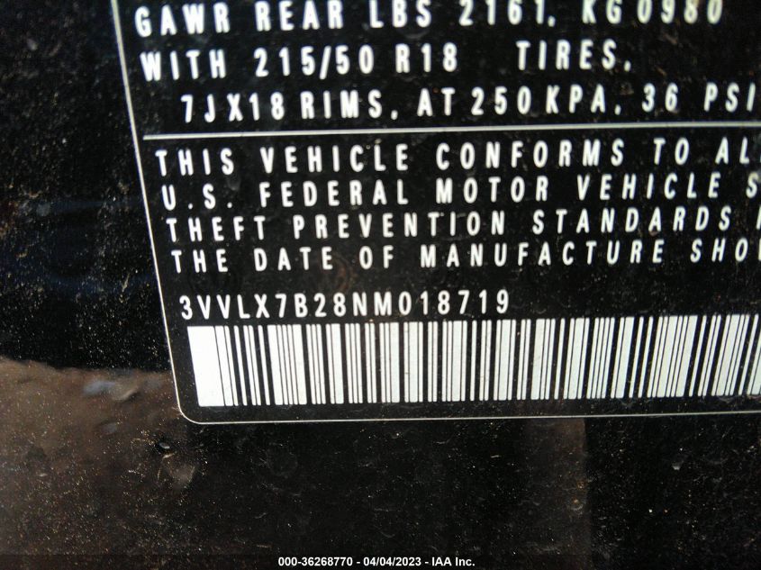2022 VOLKSWAGEN TAOS SE - 3VVLX7B28NM018719