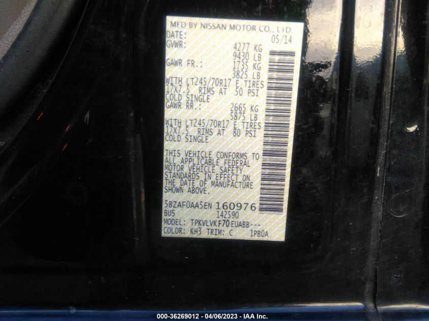 2014 NISSAN NVP SL 5BZAF0AA5EN160976