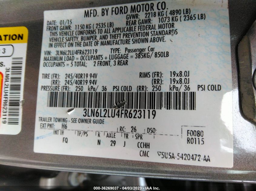 2015 LINCOLN MKZ HYBRID 3LN6L2LU4FR623119