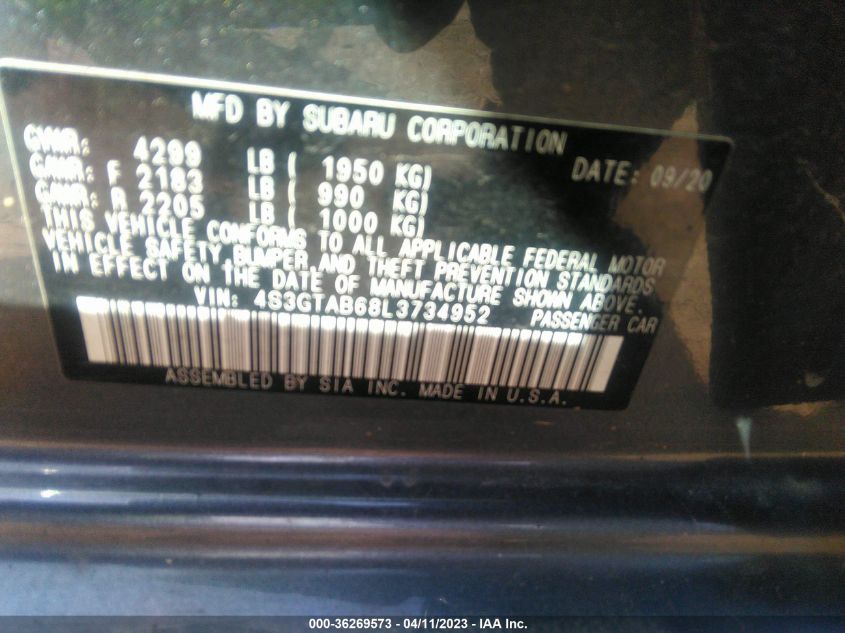 2020 SUBARU IMPREZA - 4S3GTAB68L3734952