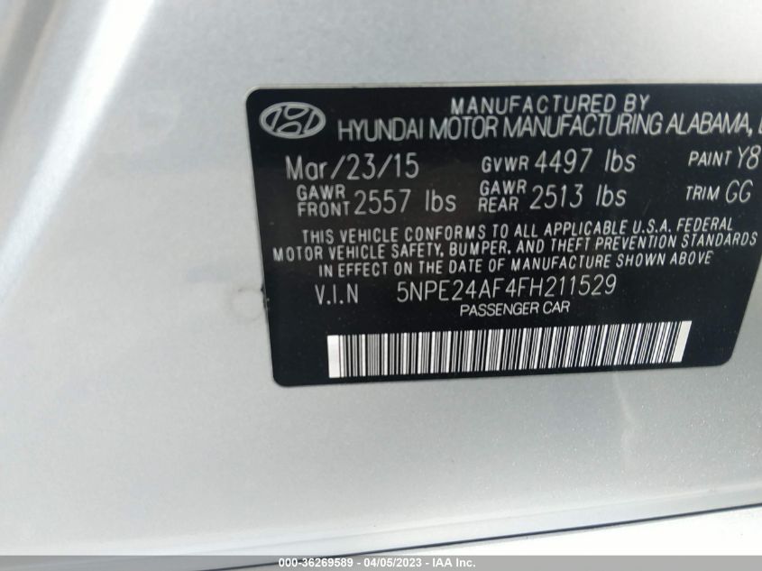 2015 HYUNDAI SONATA 2.4L SE - 5NPE24AF4FH211529