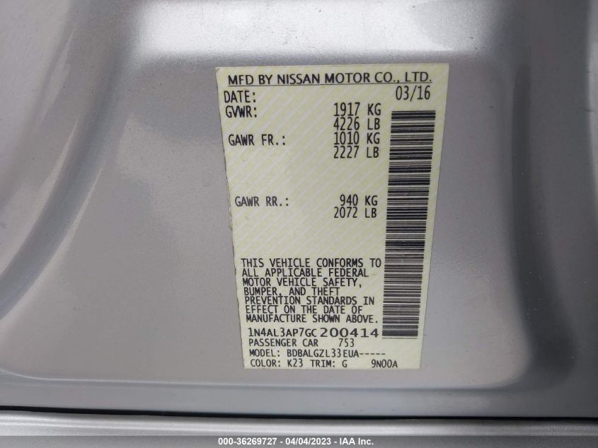 2016 NISSAN ALTIMA 2.5 - 1N4AL3AP7GC200414