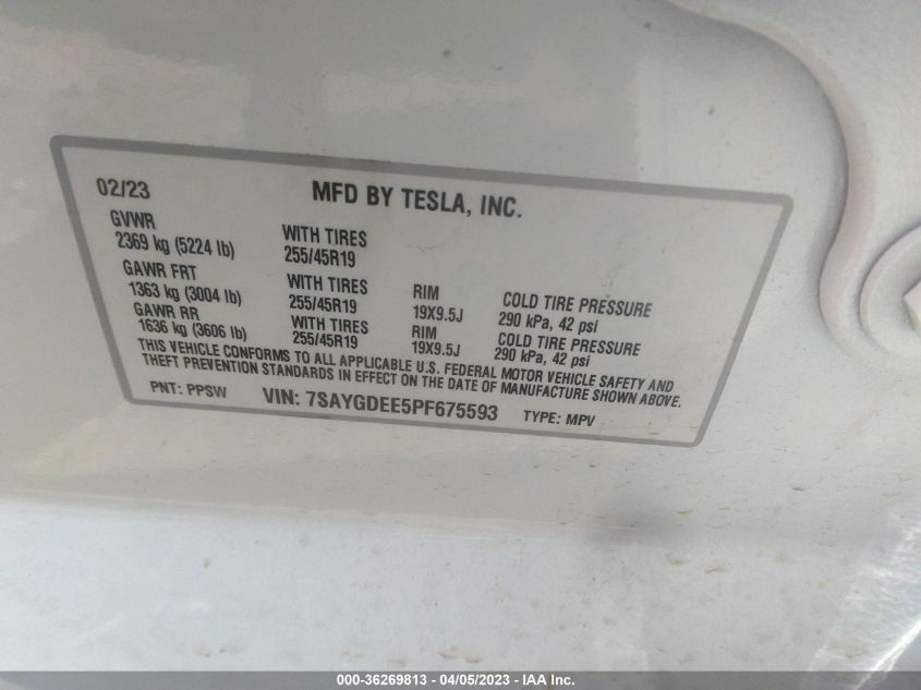 2023 TESLA MODEL Y LONG RANGE - 7SAYGDEE5PF675593