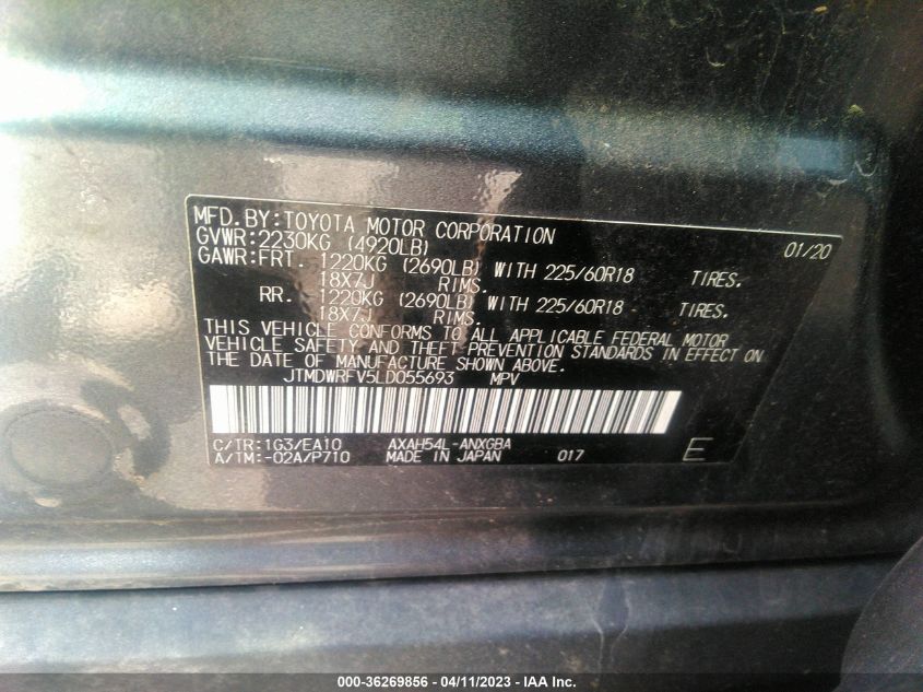 2020 TOYOTA RAV4 HYBRID LIMITED - JTMDWRFV5LD055693