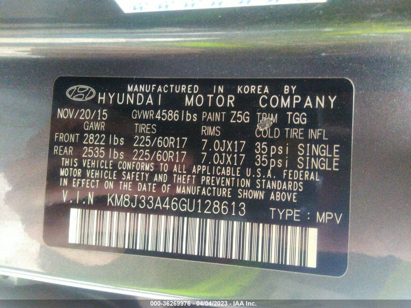2016 HYUNDAI TUCSON SE - KM8J33A46GU128613