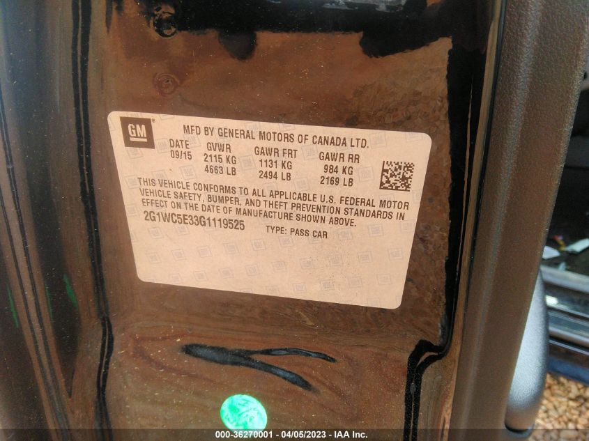 2016 CHEVROLET IMPALA LIMITED LTZ - 2G1WC5E33G1119525