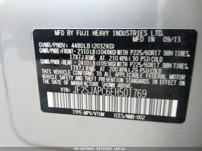 2014 SUBARU FORESTER 2.5I TOURING - JF2SJAPC6EH501769
