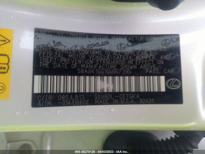2016 LEXUS ES 350 - 58ABK1GG1GU007395