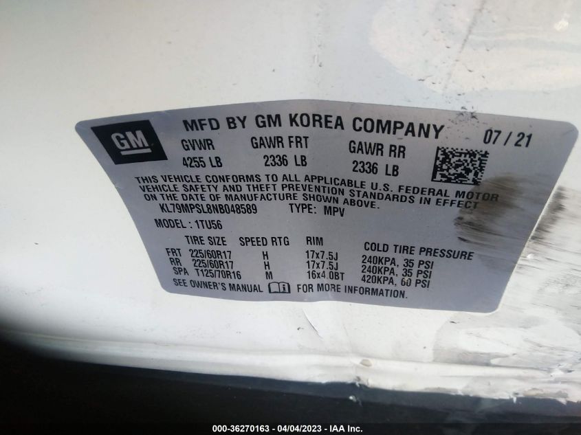 2022 CHEVROLET TRAILBLAZER LT - KL79MPSL8NB048589