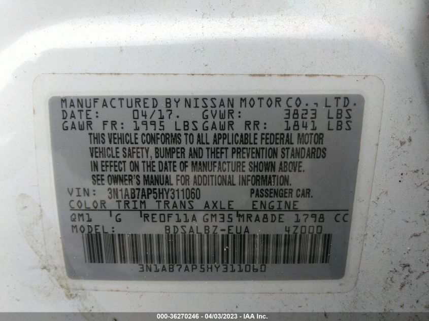 2017 NISSAN SENTRA S - 3N1AB7AP5HY311060