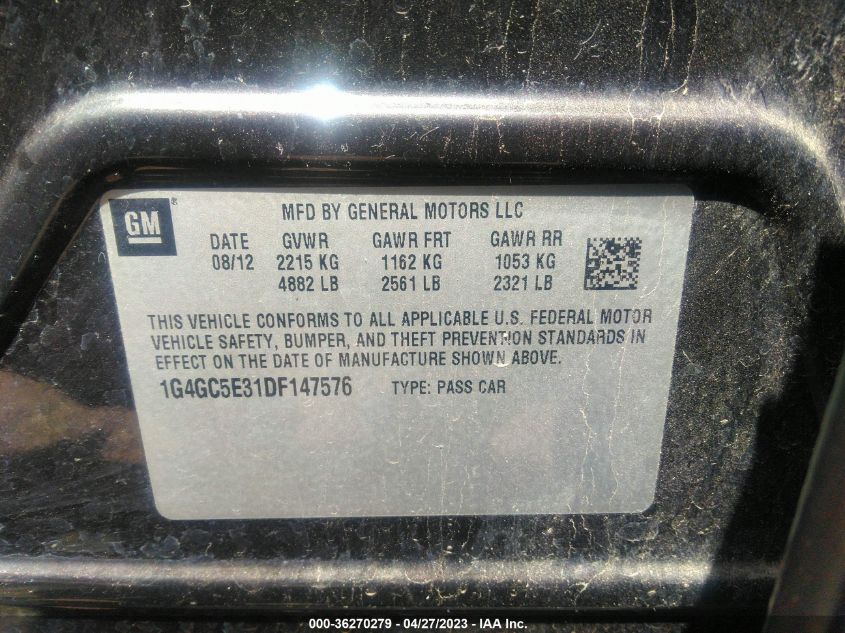 2013 BUICK LACROSSE LEATHER - 1G4GC5E31DF147576