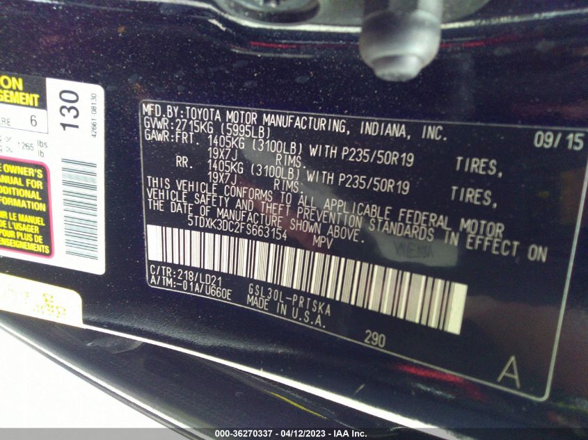 2015 TOYOTA SIENNA SE - 5TDXK3DC2FS663154