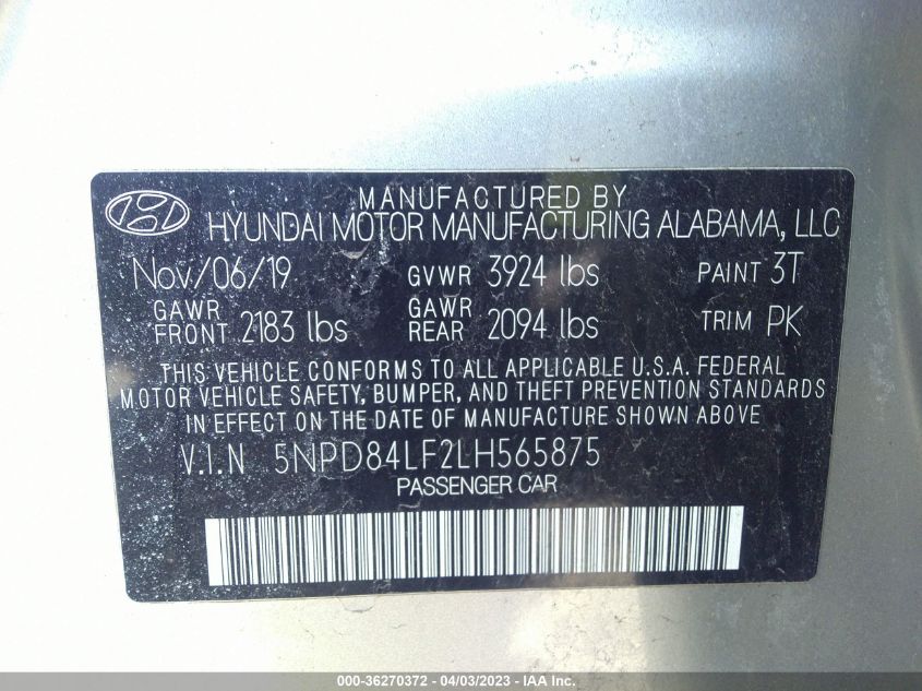 5NPD84LF2LH565875 Hyundai Elantra SEL 9