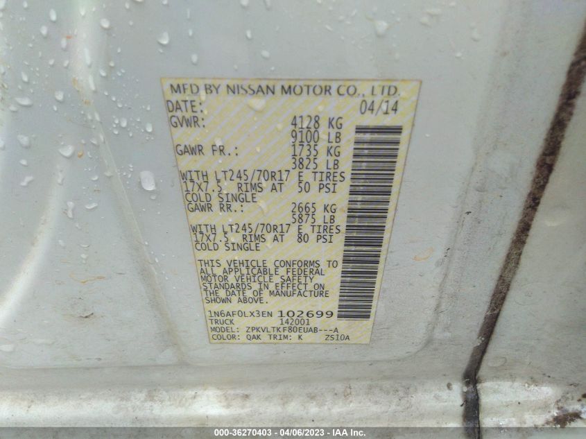 2014 NISSAN NV SV - 1N6AF0LX3EN102699