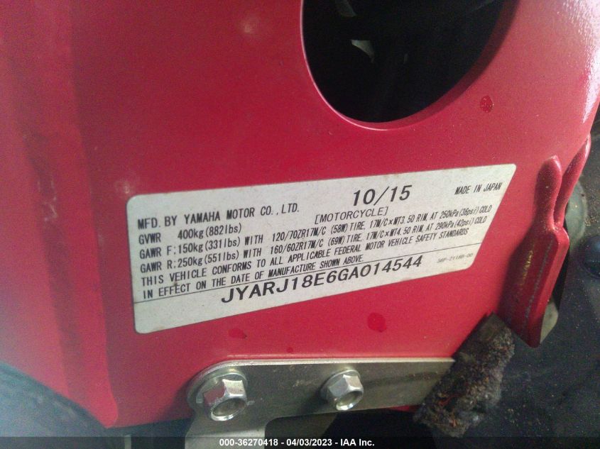2016 YAMAHA FZ6 R - JYARJ18E6GA014544