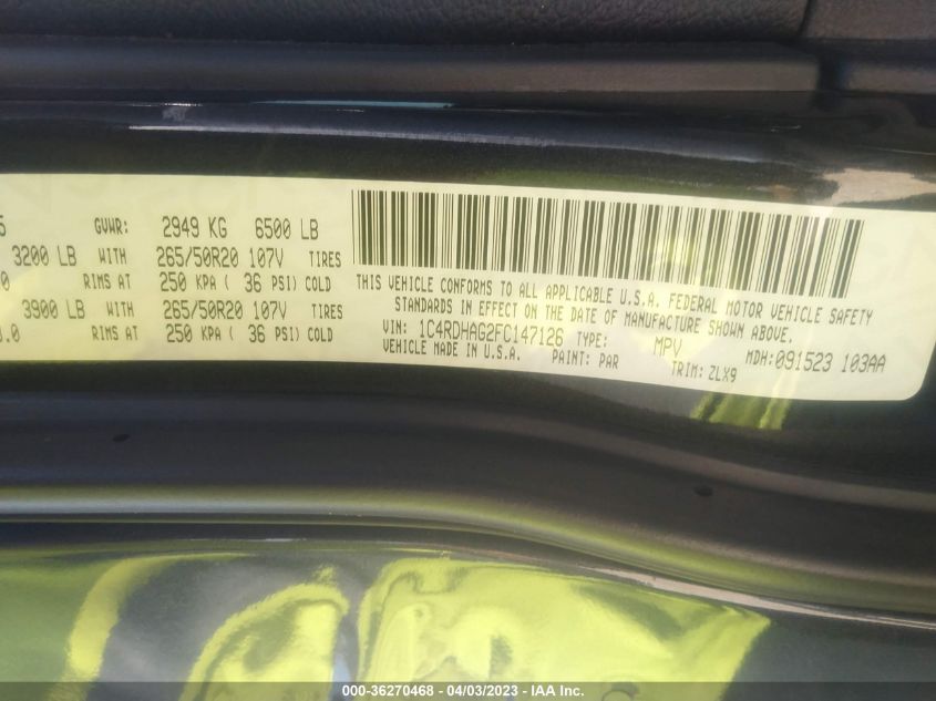2015 DODGE DURANGO SXT - 1C4RDHAG2FC147126