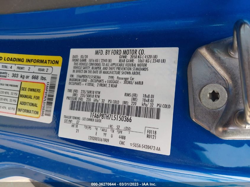 2020 FORD MUSTANG - 1FA6P8T87L5150366