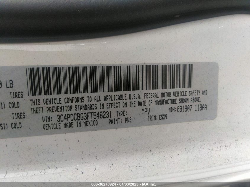 2015 DODGE JOURNEY SXT - 3C4PDCBG3FT548231