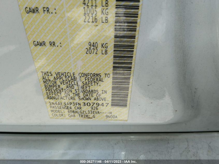 2015 NISSAN ALTIMA 2.5 S - 1N4AL3AP3FN307947