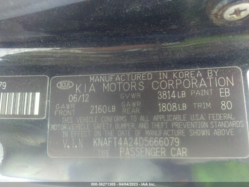 2013 KIA FORTE LX - KNAFT4A24D5666079