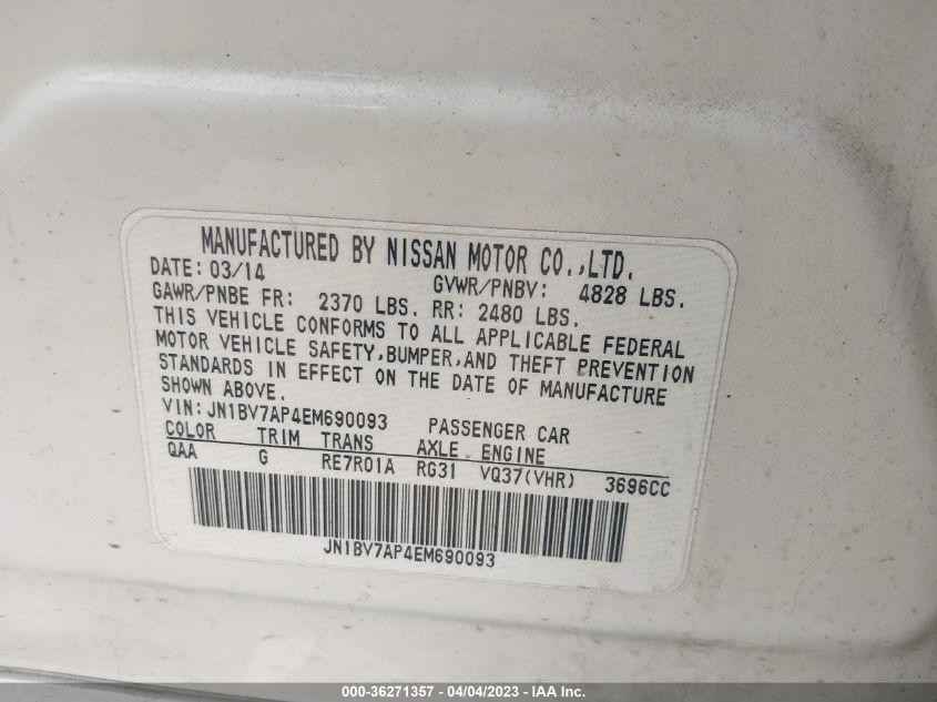 2014 INFINITI Q50 PREMIUM - JN1BV7AP4EM690093