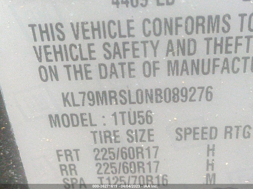 VIN KL79MRSL0NB089276 2022 CHEVROLET TRAILBLAZER LT