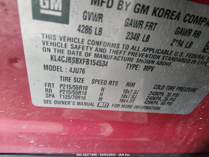 2015 BUICK ENCORE CONVENIENCE - KL4CJBSBXFB154534