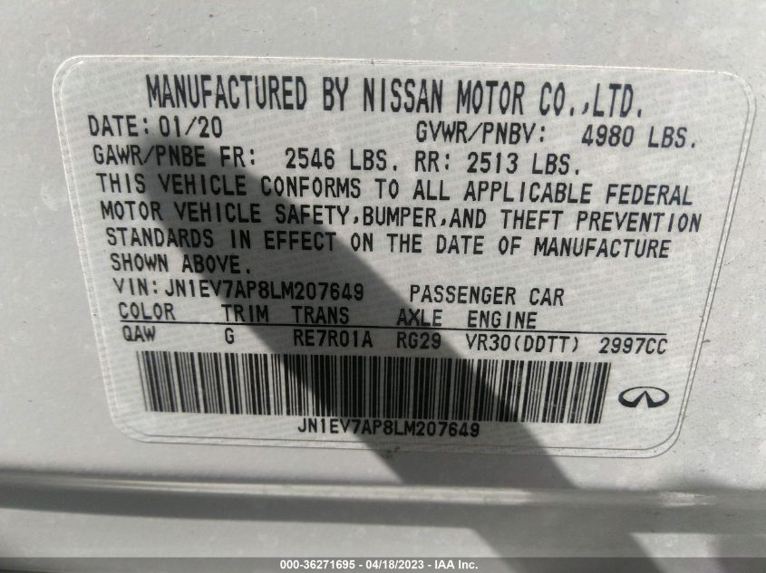 2020 INFINITI Q50 3.0T LUXE - JN1EV7AP8LM207649