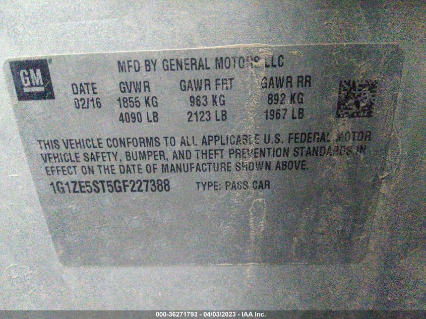 2016 CHEVROLET MALIBU LT - 1G1ZE5ST5GF227388