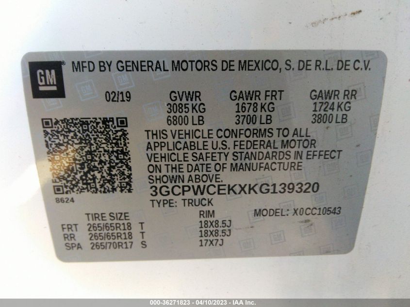 2019 CHEVROLET SILVERADO 1500 LT - 3GCPWCEKXKG139320