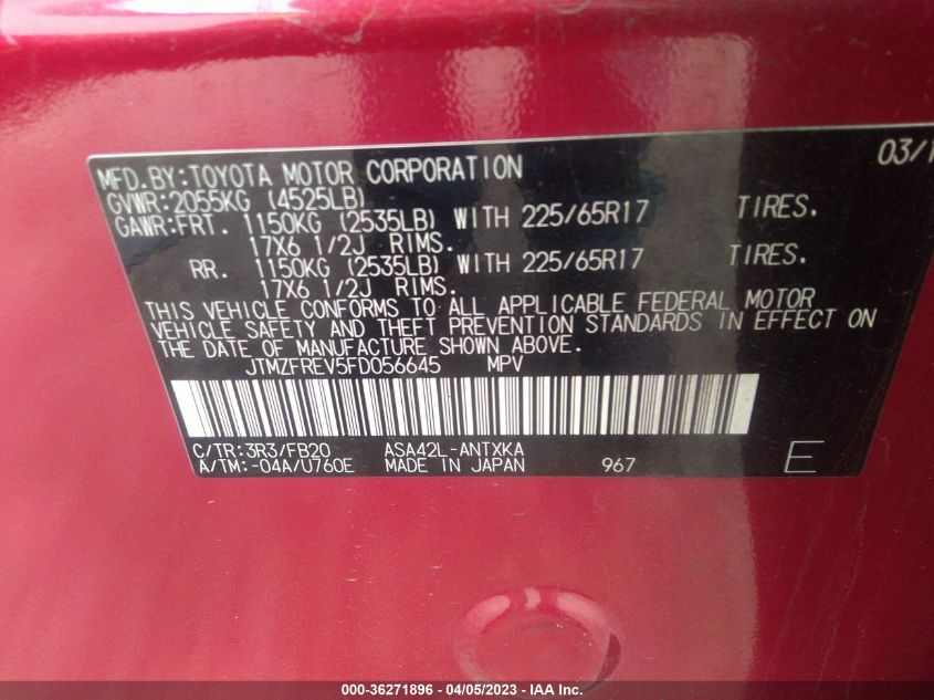2015 TOYOTA RAV4 LE - JTMZFREV5FD056645